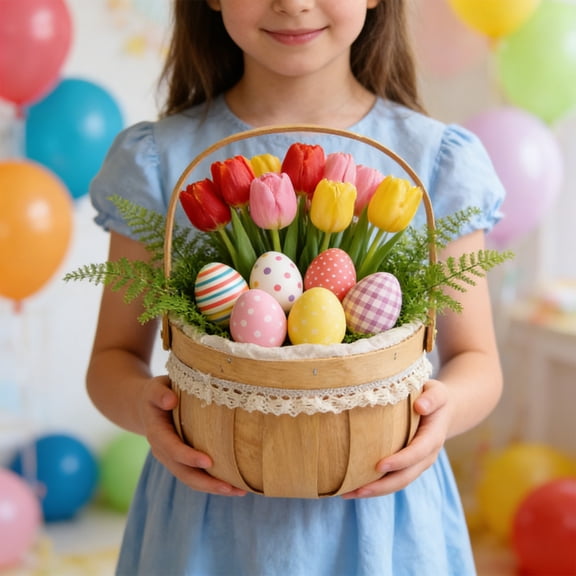 Wicker Basket with Handles, Woven Willow Storage Basket for Picnic,Decoration,Gift,Wedding,1Pcs (Beige Lace)