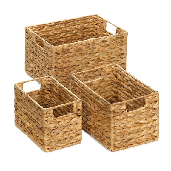 Wicker Baskets For Storage, Stackable Organizer Bins, Made Of Straw (set Of 3)