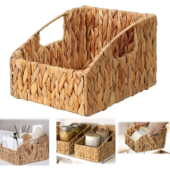 Wicker Baskets for Storage, Wicker Baskets with Built-in Handles, Wicker Storage Baskets for Shelves, Water Hyacinth Wicker Baskets for Pantry Storage(9.44 x 7.48 x 3.34inch)