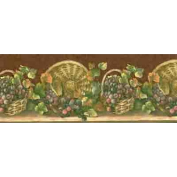 Wicker Baskets WIth Grapes & Vines Wallpaper Border by Crewcut Designs