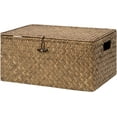 thumbnail image 1 of Wicker Baskets with Lid for Organizing, Seagrass Storage Baskets for Shelves, Decorative Box with Built-in Handles, Brown, Large, 1 Pack, 1 of 15