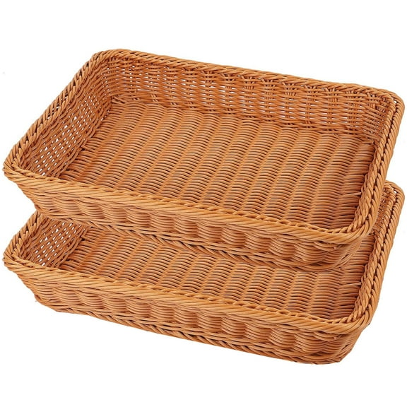 Wicker Bread Basket,2Pcs Handmade Woven Pantry Organizer, Tabletop Food Serving Baskets Trays, Bread Proofing Basket,Food Fruit Vegetables Sundries Storage Basket for Restaurant Bakery Family Party