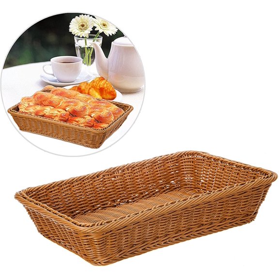 Wicker Bread Basket, Long Woven Tabletop Food Fruit Vegetables Serving Basket, Restaurant Serving, Honey Brown