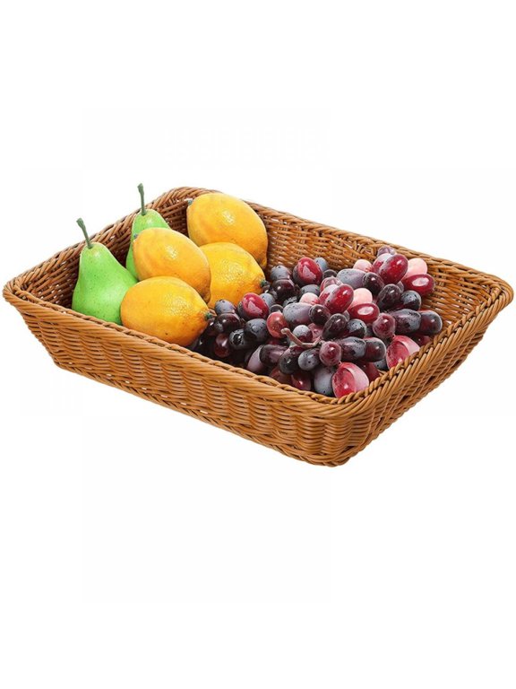 Wicker Bread Basket, Long Woven Tabletop Food Fruit Vegetables Serving Basket, Restaurant Serving, Honey Brown