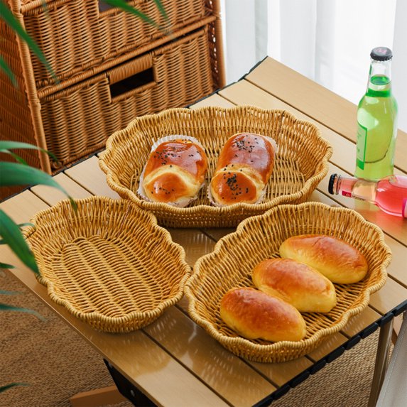 Wicker Bread Basket, Ratten Woven Storage Basket, Handwoven Oval Fruit Vegetable Food Serving Basket, for Tabletop Kitchen Restaurant Party Holiday Indoor(S)