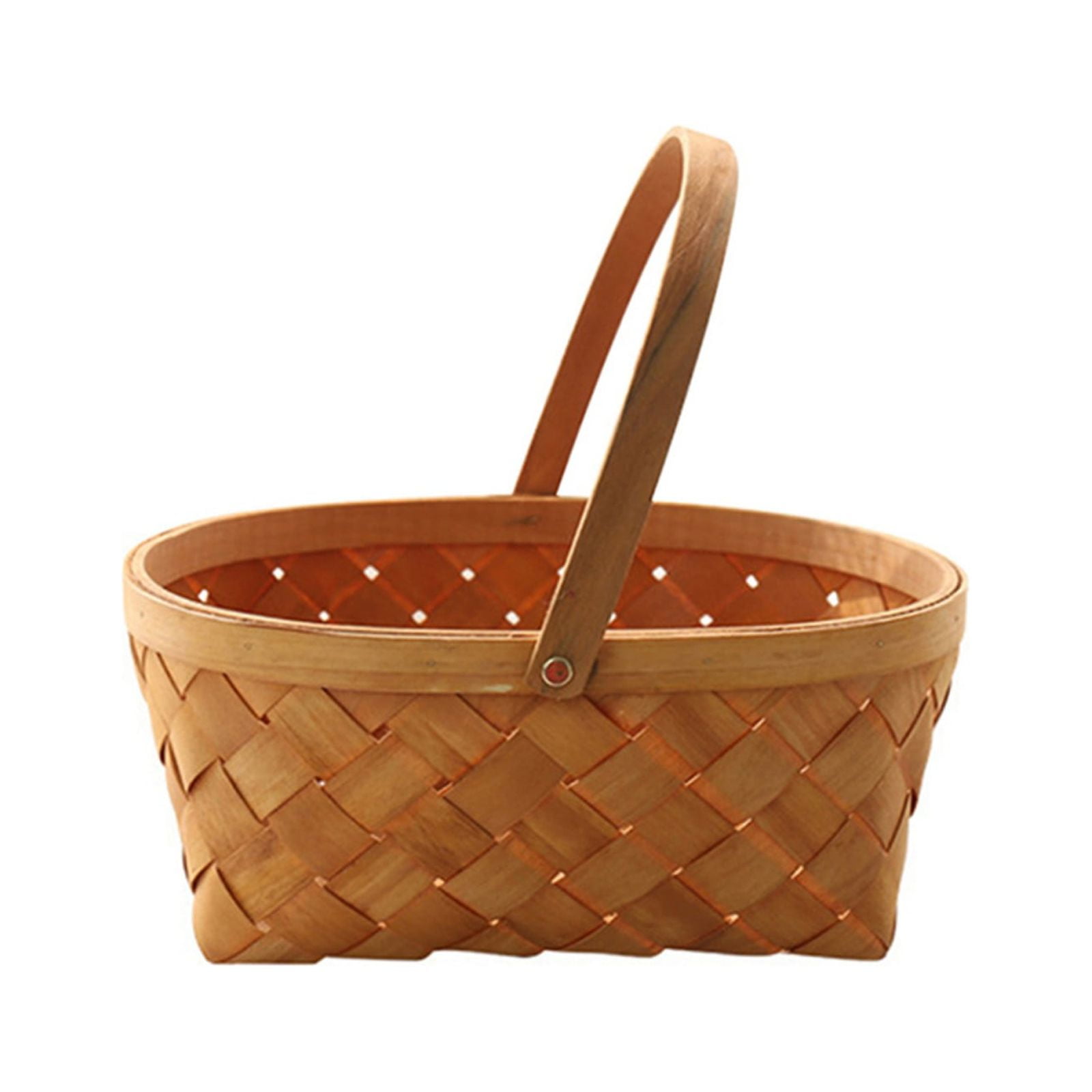 Wicker Bread Basket, Wood Chip Picnic Basket with Handle, Handmade