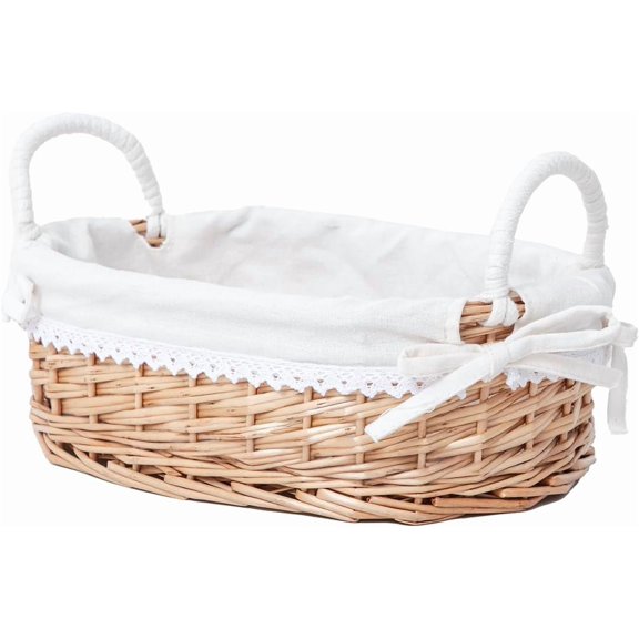 Wicker Bread Basket with Removable White LinerServing Bread Basket For Kitchen Counter With Handle12.6X8.4X3.94 Inches.