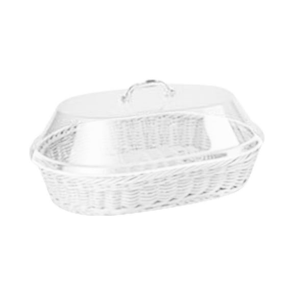 Wicker Bread Baskets Imitation Rattan Bread Basket with Lid,Woven Tabletop Food Serving Basket,Poly-Wicker Fruit Basket for Vegetable,Restaurant,Display,Kitchen,Party(White,13.39x8.86x5.12")