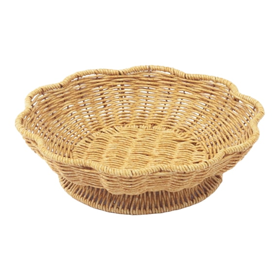 Wicker Bread Baskets, Imitation Rattan Fruit Baskets, Hand Woven Round Scalloped Tabletop Food Serving Basket Tray for Fruits, Vegetables and Snacks, Home Kitchen Bakery (10x3 Inch)