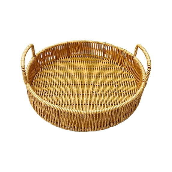 Wicker Bread Baskets Woven Serving Basket for Gifts, Plastic Wicker Storage Round Rattan Display Trays for Bread Food Vegetables Fruit Snacks Tabletop Restaurant Home