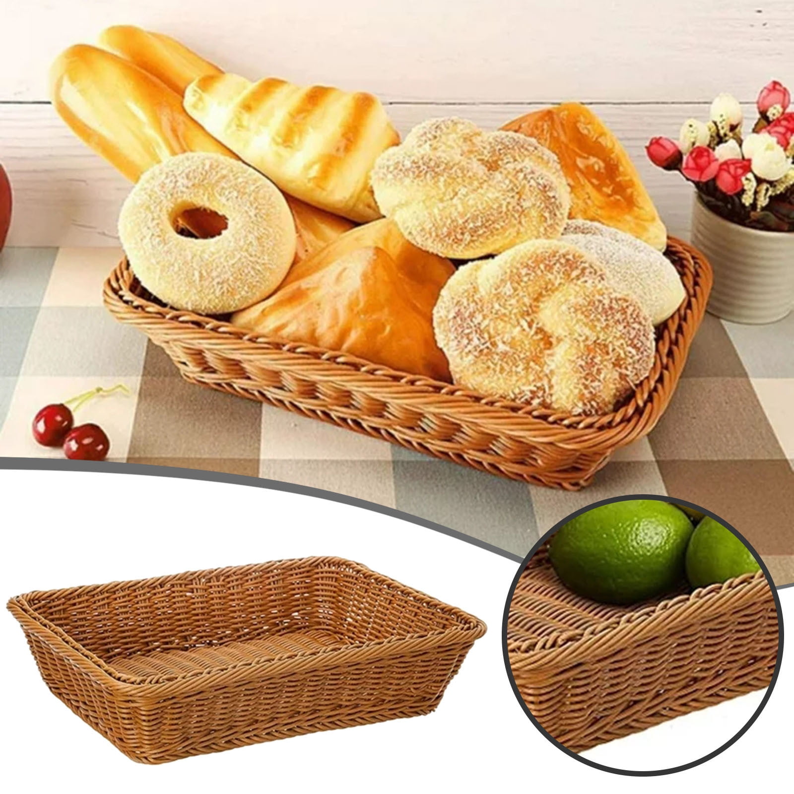 Wicker Bread Long Woven Tabletop Food Fruit Locking Storage Rice