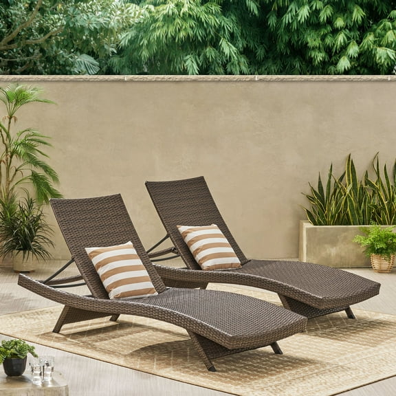 Wicker Chaise Lounge Chair Recliner Armless Adjustable Lounger Chairs for Poolside, Patio, Deck, or Garden