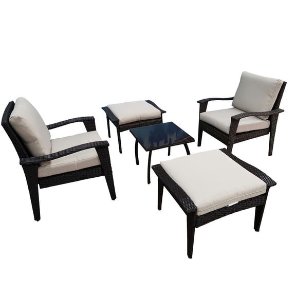 Wicker Chaise Lounges | Lounge at the Beach or Pool | Brown Frame and Gray Table | Zippered Cushion Covers