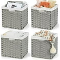 thumbnail image 1 of Wicker Cube Baskets with Liners Cube Storage Organizer for Shelves Closet 11 inch 4 Pack Decorative Hand-Woven Imitation Wicker Storage Bins for Organizing Pantry Bedroom Light Grey, 1 of 18