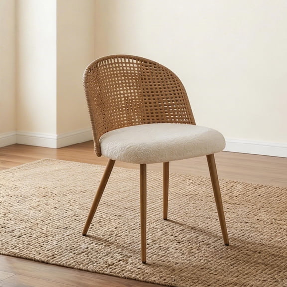 Wicker Dining Chair Set of 2, Modern Bohemian Style Kitchen Chair with Soft Beige Sponge Seat Cushion, Medieval Farmhouse Design, Brown