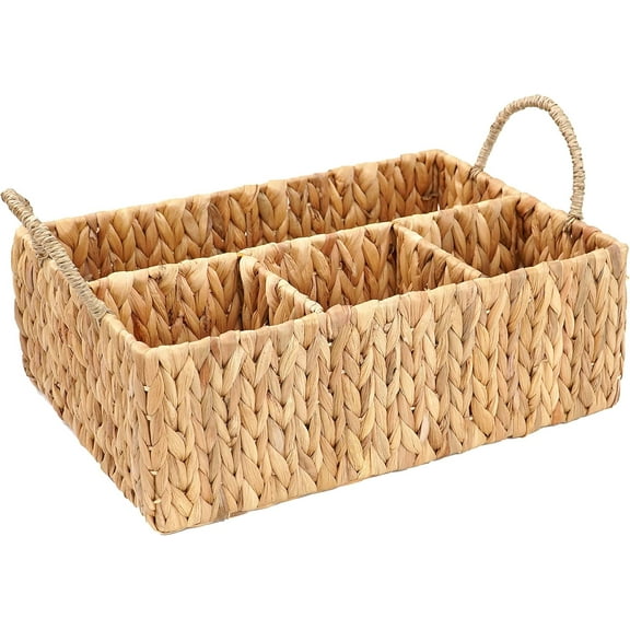Wicker Divided Storage Basket Woven  Basket Hyacinth for Organizing Bathroom Kitchen Shelves Office Supplies Organization Everyday Wicker Storage Baskets 4 Section Rectangular Tray