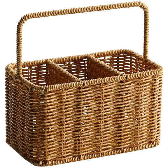 Wicker Divided Storage Basket for Kitchen Cutlery