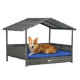 thumbnail image 1 of Wicker Dog House Outdoor, PE Rattan Dog Bed with Canopy - Small Medium Dogs, Water-resistant Cushion, Dark Blue, 1 of 8