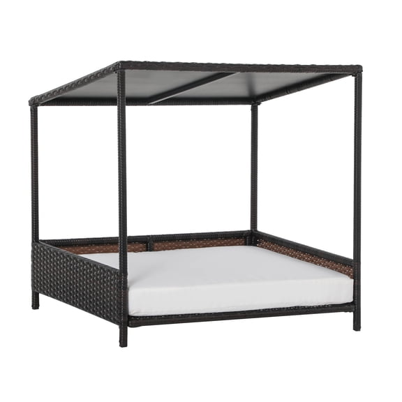 Wicker Dog House Raised Rattan Puppy Bed for Indoor Outdoor Garden Patio Brown