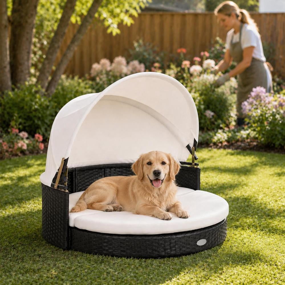 Wicker Dog House, with retractable canopy, removable cushion, metal ...