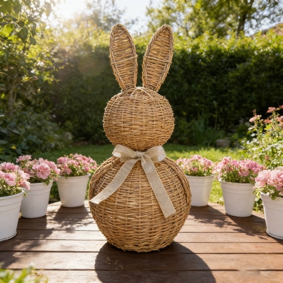 Wicker Easter Bunny, Rattan Bunny Outdoor Woven Wicker, Rabbit Easter Porch Decor, Spring Decoration Easter Decoration (8in)