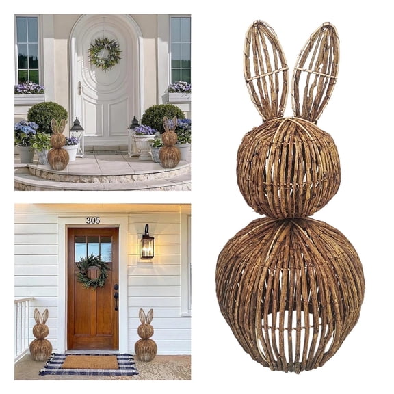 Wicker Easter Bunny,Wicker Easter Bunny Decor, Wicker Easter Bunny Outside, Wicker Easter Bunny for Porch, Rattan Wicker Easter Bunny, Easter Decorations for Home(19.68*7.87 INCH)