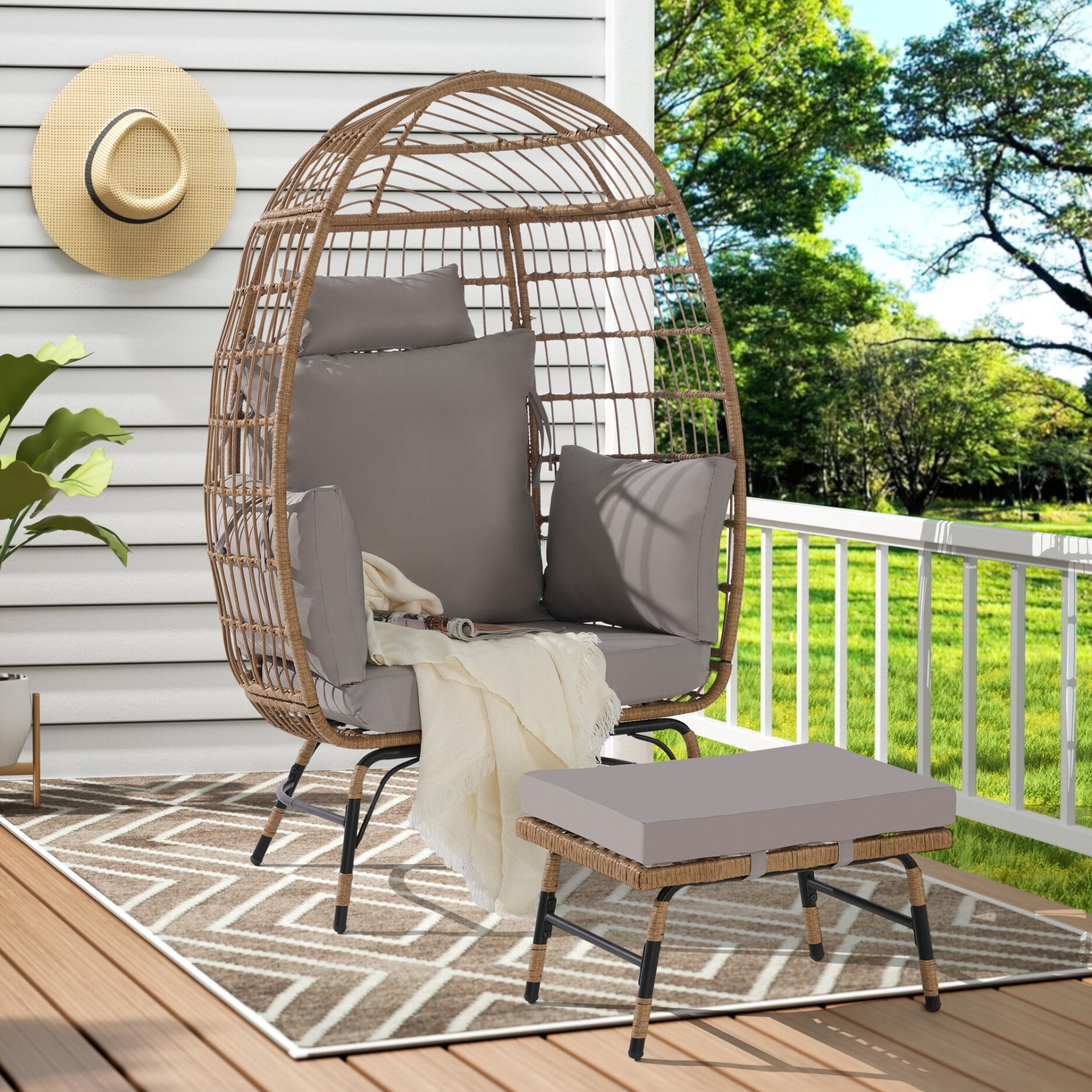 Wicker Egg Chair & Ottoman, Oversized HeavyDuty Rattan Lounge Chair — free download
