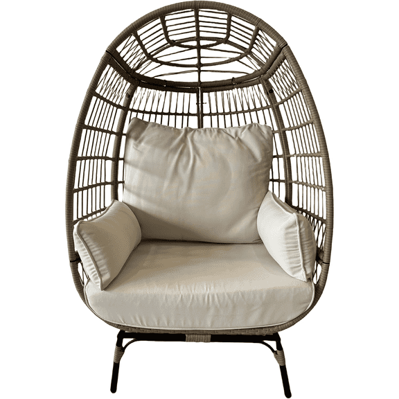 Wicker Egg Chair,Outdoor Indoor Large PE Rattan Chair with Thick Cushion,Large Egg Basket Lounge Recliner Chair for Patio Porch Backyard,Waterproof