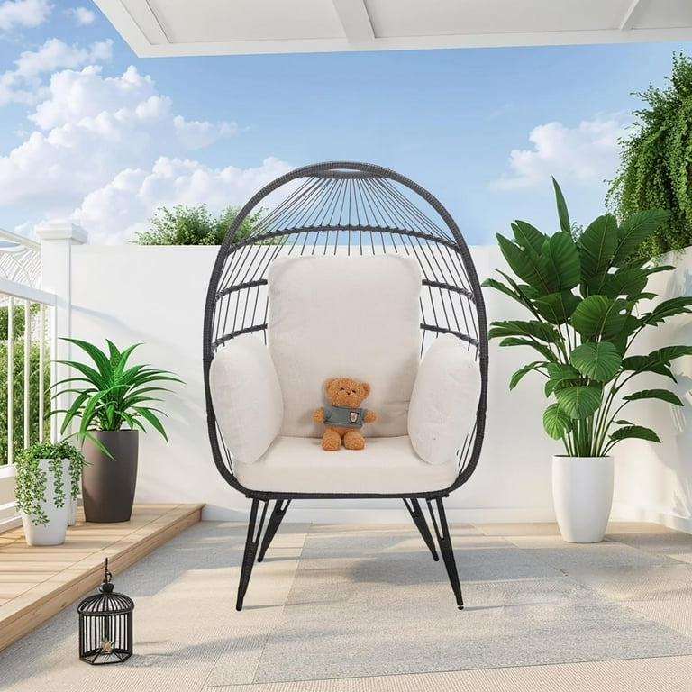 Tear Drop Wicker Egg Chair, Indoor/Outdoor with Solid Metal Stand