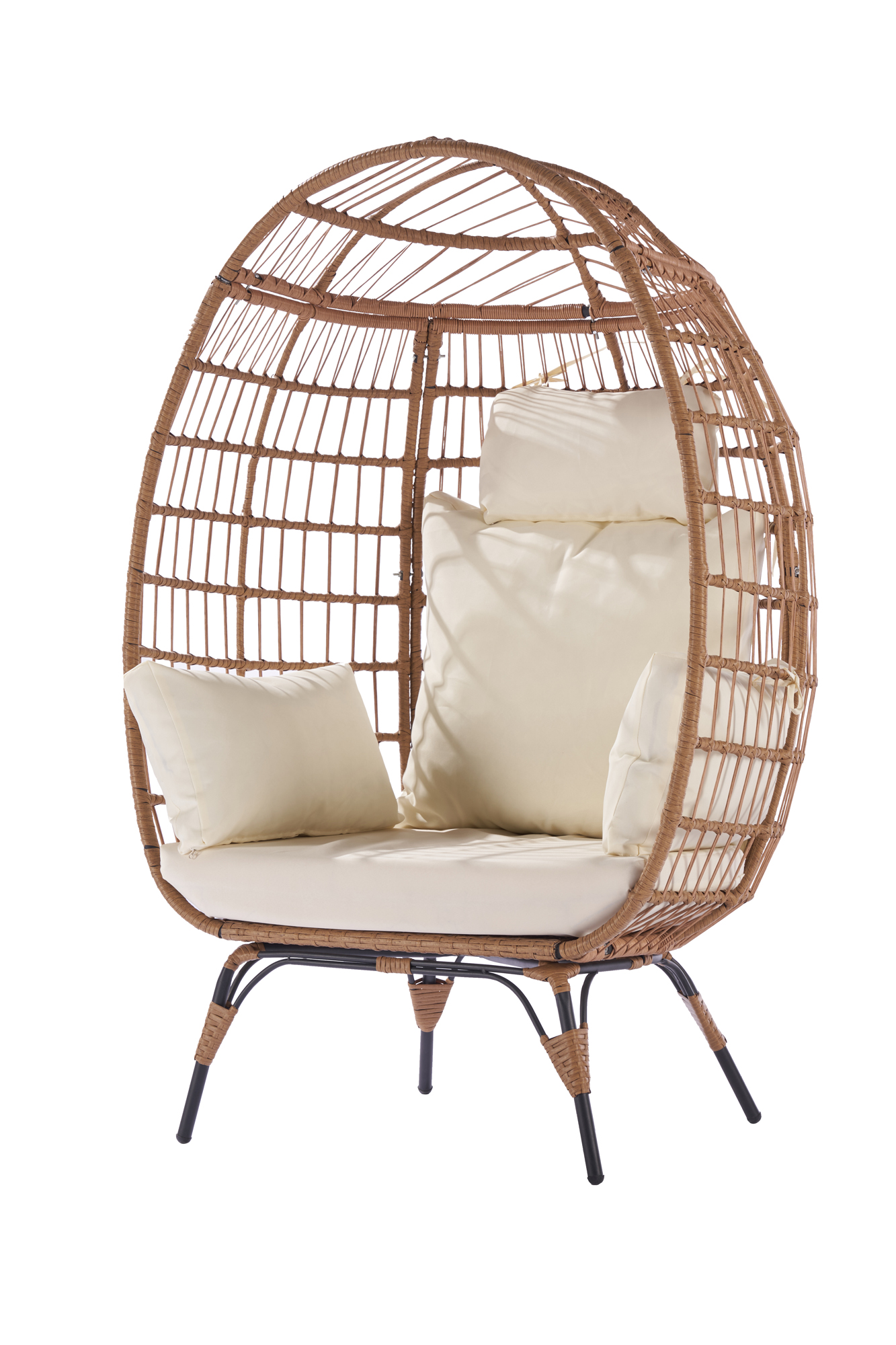Wicker Egg Chair, Oversized Indoor Outdoor Boho Lounger Chair Stationary Egg Basket Chair, All-Weather 440lb Capacity Patio Chair, Beige - image 1 of 8