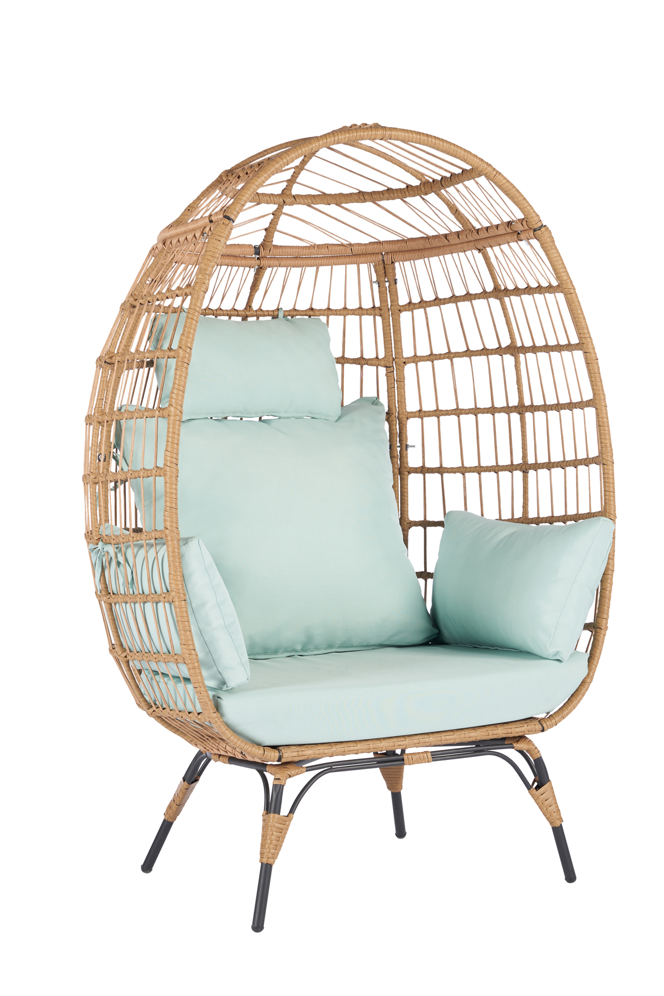 Wicker Egg Chair, Oversized Indoor Outdoor Boho Lounger Chair Stationary Egg Basket Chair, All-Weather 440lb Capacity Patio Chair, Blue - image 1 of 9