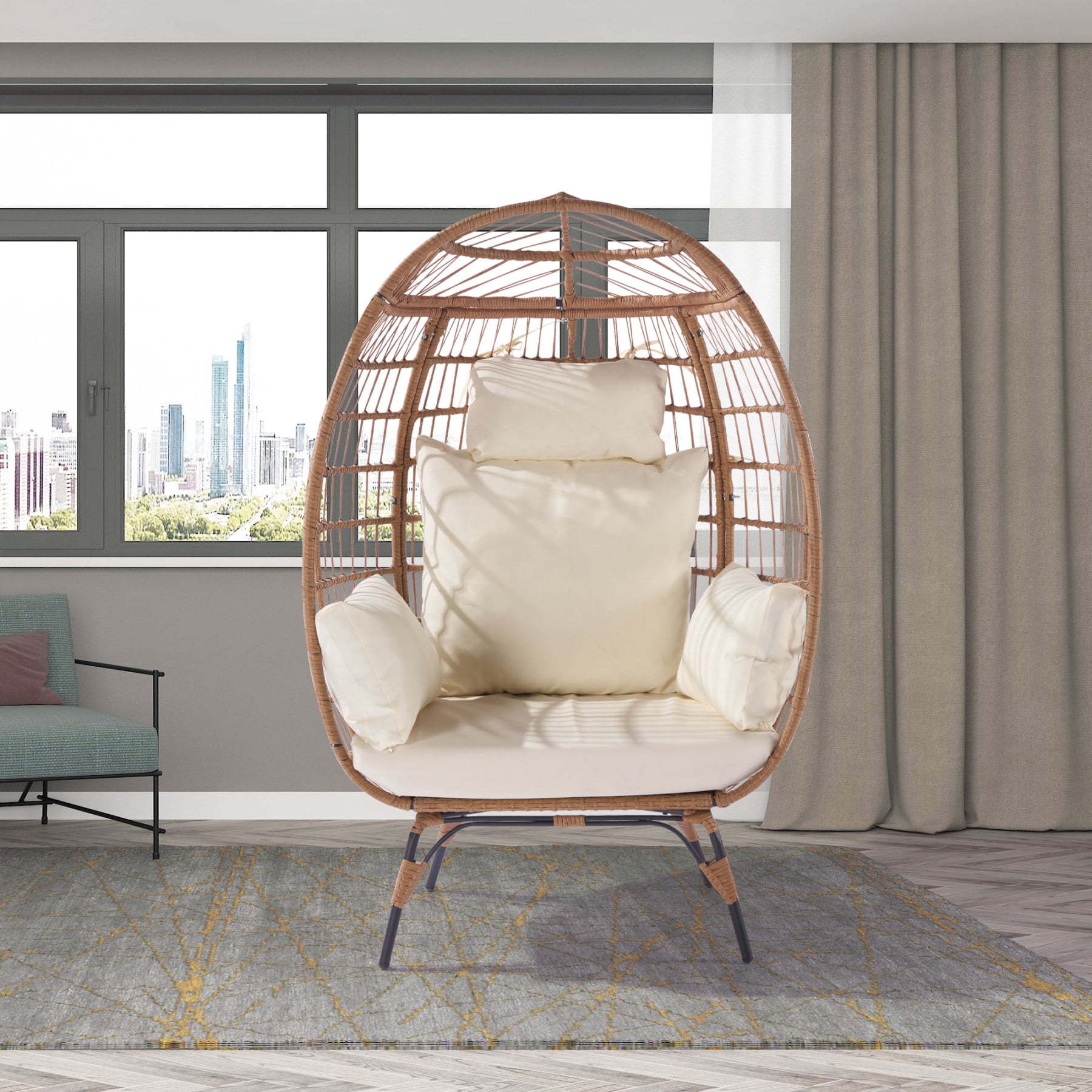 Oversized Wicker Egg Chair – Indoor/Outdoor Lounger with Cushions
