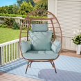 thumbnail image 1 of Wicker Egg Chair, Oversized Indoor Outdoor Lounger for Patio, Backyard, Living Room w/ 5 Cushions, Steel Frame, 440lb Capacity - Light Blue, 1 of 5