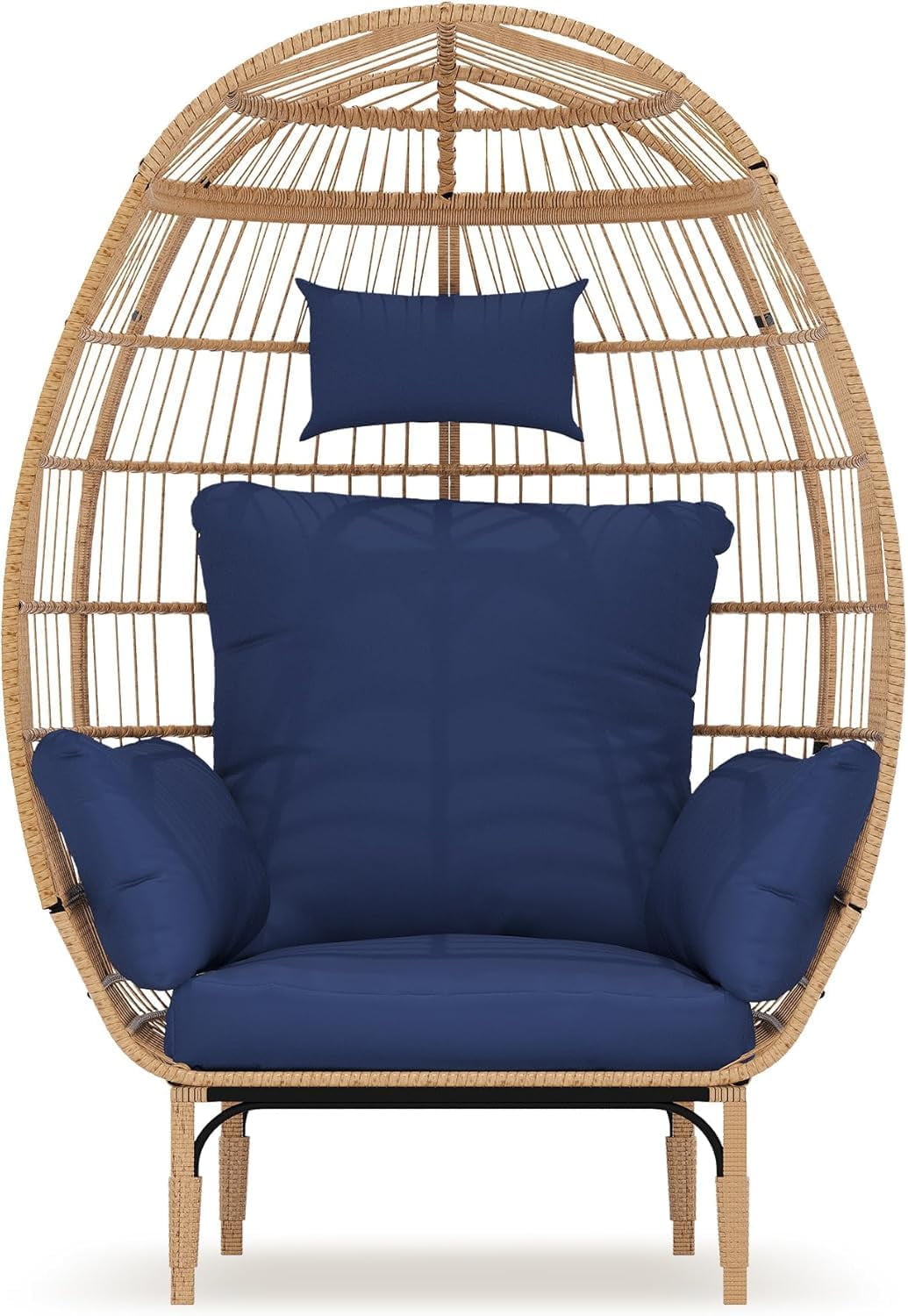 Walsunny Egg Chair Outdoor Patio Chair Oversized Lounger Chair with Cushion Egg Basket Chair for Indoor Outside Balcony Backyard Beige