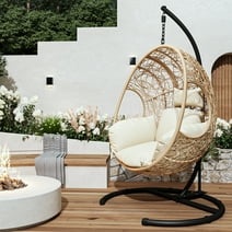 Wicker Egg Chair Patio Lounge Basket with Soft Cushions Gorgeous Indoor Outdoor Lounge Chair for Patio Porch, Backyard, Living Room, Balcony