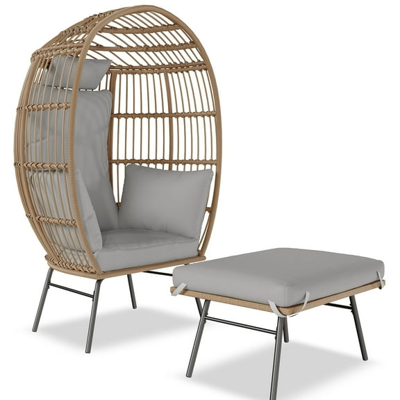 Garvee Wicker Egg Chair with Thick Cushion, Comfy Rattan Seat, Gray