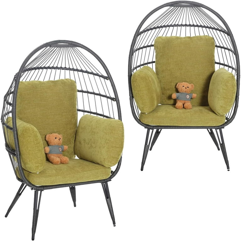 Wicker Egg Chairs Outdoor Set of 2, Oversized Rattan Chairs Indoor