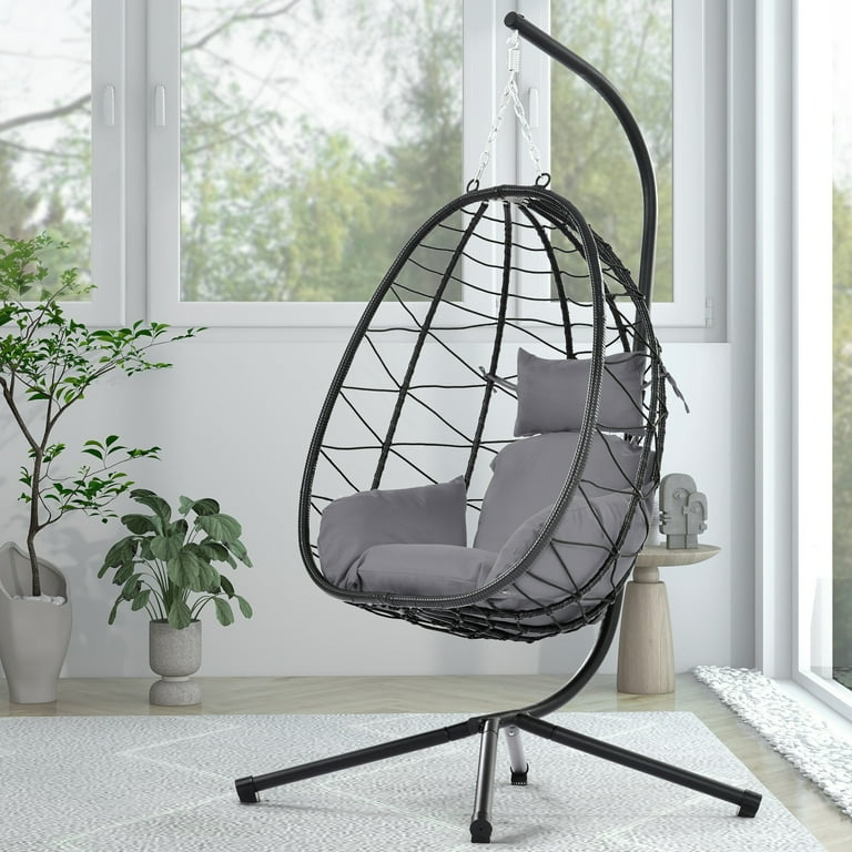 Yitahome  Wicker Hanging Egg Chair With Stand Swing Egg Chair With Cushion  And Stand In Gray