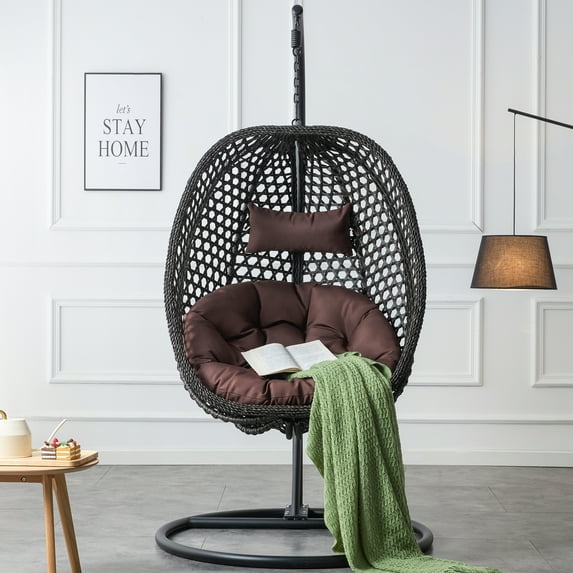 Wicker EggChair, Hanging Egg Chair WithOutdoor 350lbs Maximum WeightHanging Basket Chair, Hammock Chair