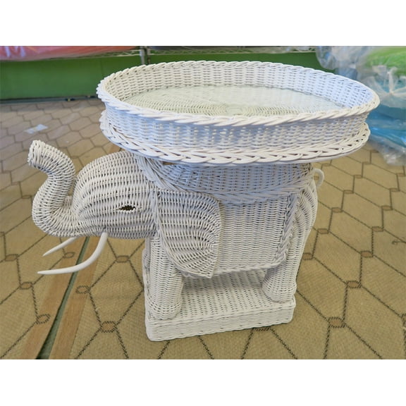 Wicker Elephant Table with Glass Top