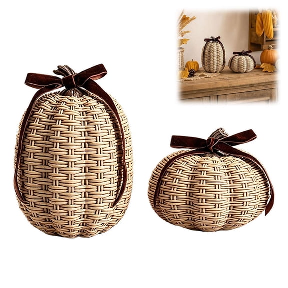 Wicker Fall Pumpkin Decor,Fake Rattan Pumpkins Decorations Thanksgiving