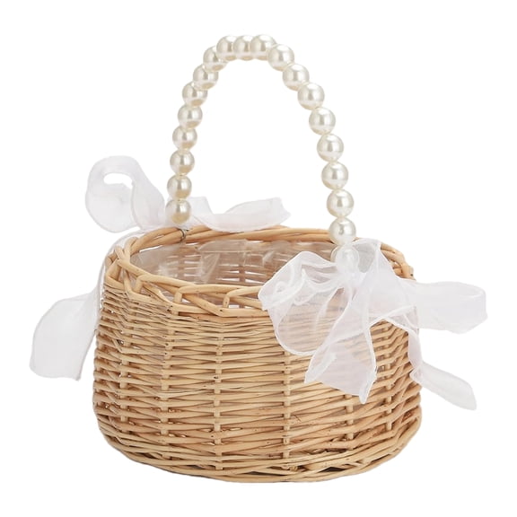 Wicker Flower Basket|Bowknot Flower Basket Wedding|Fairy Handwoven Easter Rattan Basket for Wedding
