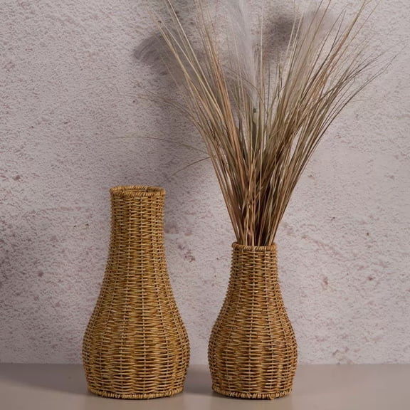 Wicker Flower Vase Handwoven Decorative Vase Rustic Boho Style Flower Arrangement Pot for Home Living Room Artistic Decor