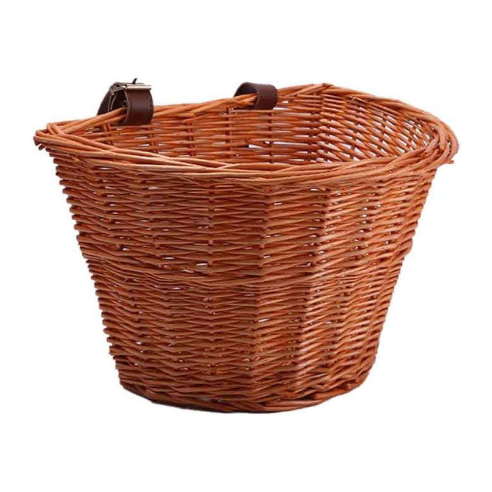 Wicker Front Bike Basket with Leather Straps Front Handlebar Adult Kids