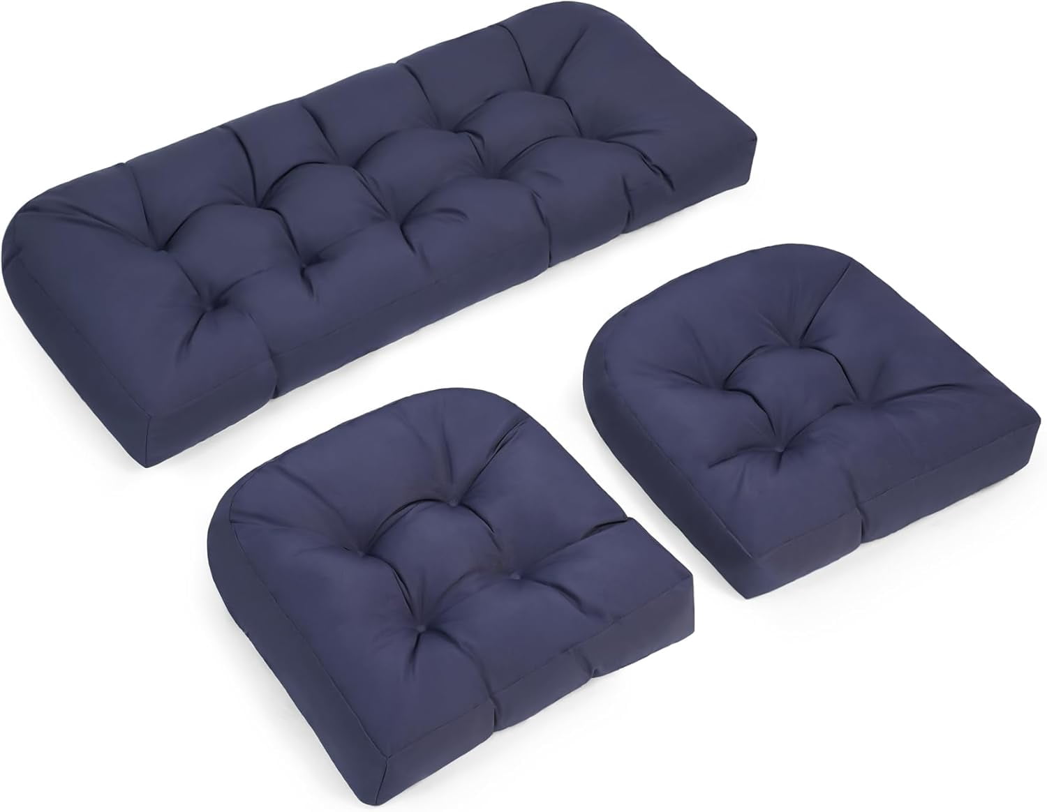 Wicker Furniture Cushions Set of 3, Waterproof Outdoor Loveseat Cushions for Patio Furniture, 4 Inch Thick Tufted Non-Slip Outdoor Cushions for Wicker Patio Furniture (Navy Blue, 44" x 19")