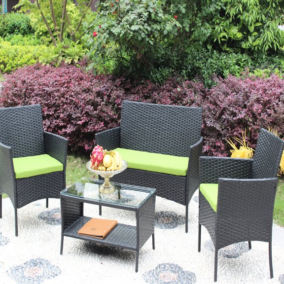 Wicker Furniture Set with Tempered Glass Top / Stylish Addition to Your Patio