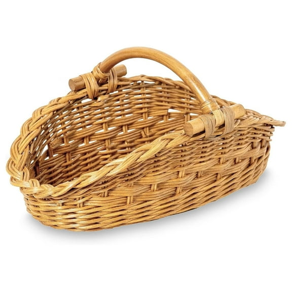 Wicker Gathering Basket Large 22.5x12.5x12in - Sandstone Rattan Storage Basket, Garden Trug, Decorative Basket for Flowers, Fruit, Picnic, Mail - Handmade with Wood Handle