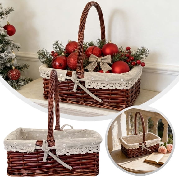 Wicker Gift Baskets Empty Oval Willow Woven Picnic Cheap Easter Candy Storage Wine Basket With Handle Egg Gathering Wedding Basket (Brown)