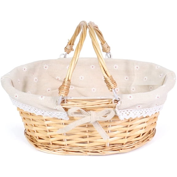 Wicker Gift Baskets Empty Oval Willow Woven Picnic Cheap Easter Candy Storage Wine Basket with Handle Egg Gathering Wedding Basket (Natural)