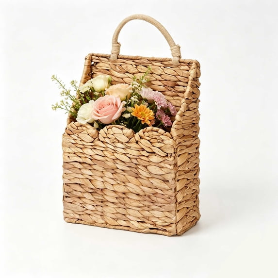 Wicker Hanging Baskets Scalloped Wall Baskets Decor Handmade Woven Hanging Basket Foldable, for Front Door Home Garden Pantry Farmhouse Rustic Decor